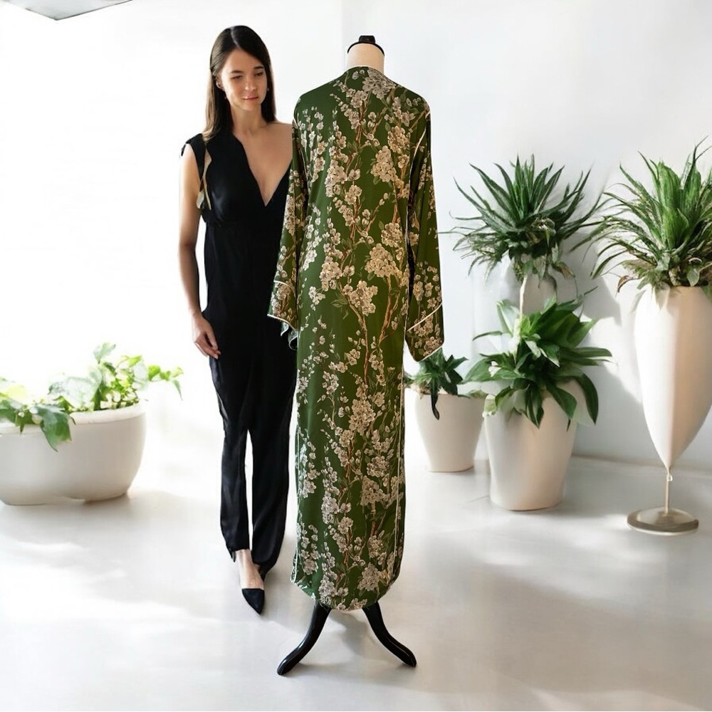 Sana's Atelier Moroccan Silk Kaftan Dress One Size – No Belt – Elegant Handmade